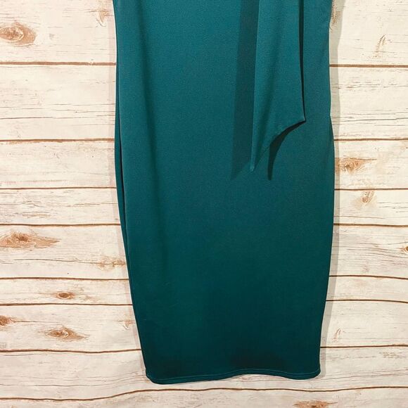 Asos Women's Blue Sleeveless Tie Neck Bodycon Shift Midi Dress Size 4 - Picture 4 of 7